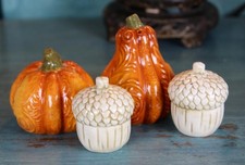 Set/4 Pier 1 Ceramic Pumpkin Gourd Acorn Salt Pepper Shakers Autumn Thanksgiving