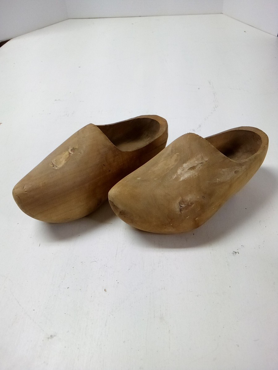 Vintage Hand Carved Dutch Wooden Clogs Unpainted, Inches Long