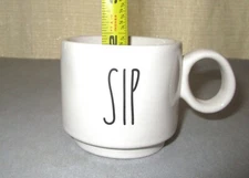 Rae Dunn set of 4 WHITE Ceramic Espresso cups, Black metal rack, 4 Quotes