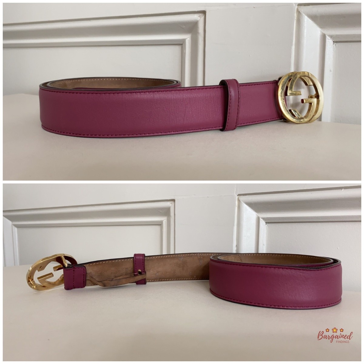 Authentic Gucci Pink Calfskin Leather Gold Interlocking G Buckle