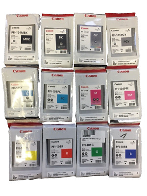 12 x Original Ink Canon iPF5000 iPF6000 / PFI-101 MBK GY PC PM C M Y Cartridge