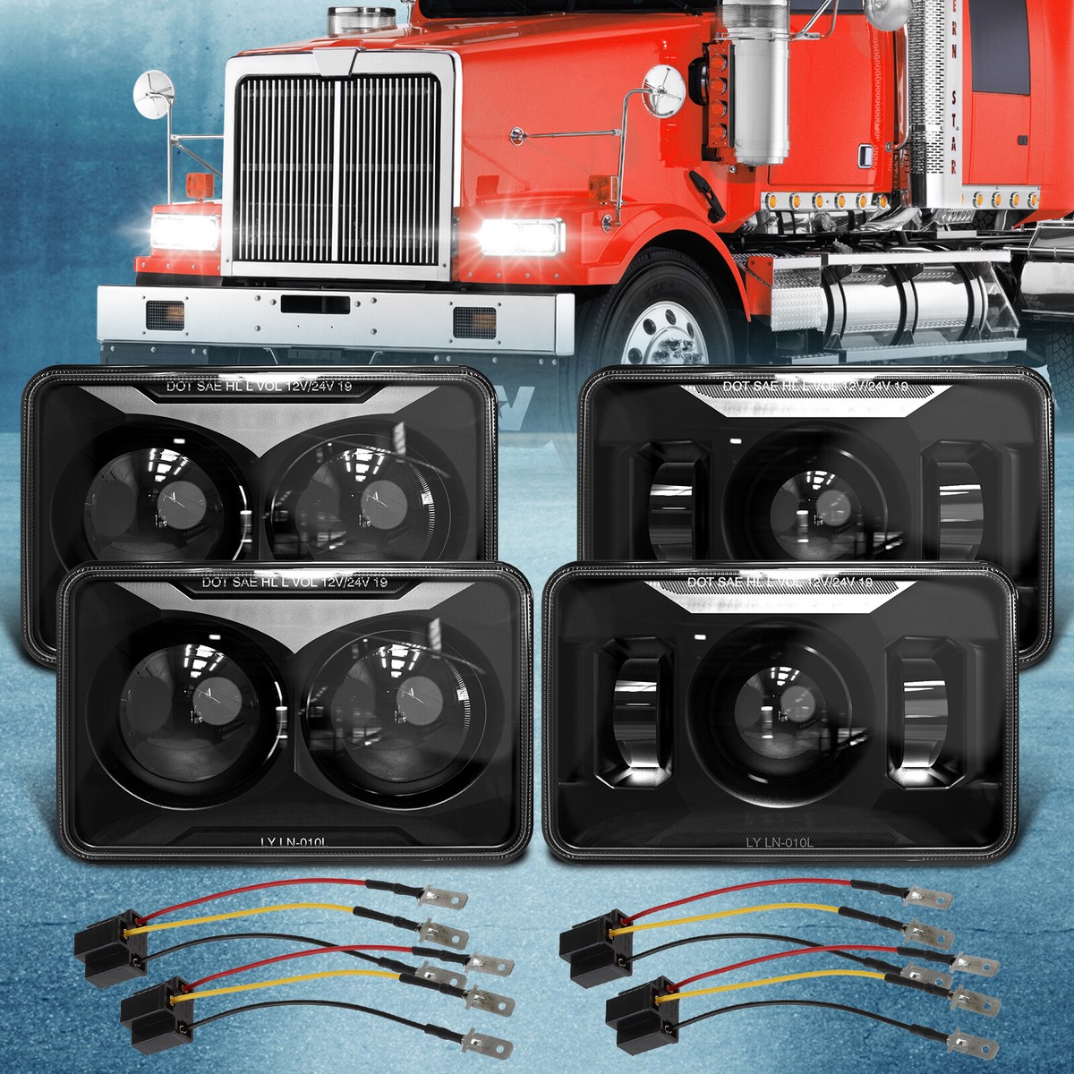 Marloo 4pcs 4x6 Rectangular LED Headlights Sealed Beam Headlamps For KW Kenworth Marloo 4pcs 4x6 Rectangular LED Headlights Sealed Beam Headlamps For KW Kenworth