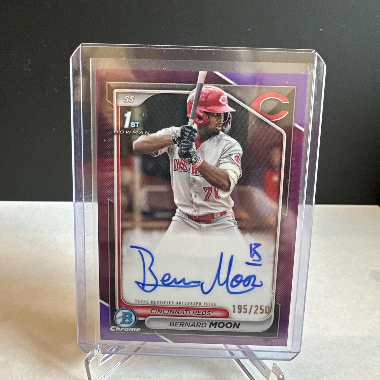 2024 Bowman Chrome Bernard Moon 1st Auto Purple Refractor/250 Cincinnati Reds