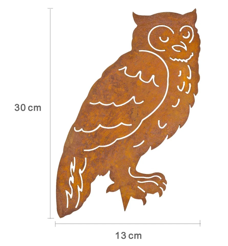 Eule Stecker Rost Baumstecker Metall Edelrost Deko Gartenstecker H30cm - Bild 2 von 3