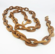 Vintage WOODEN CHAIN Rare Carved Wood Folk Art Sculpture Carving 39
