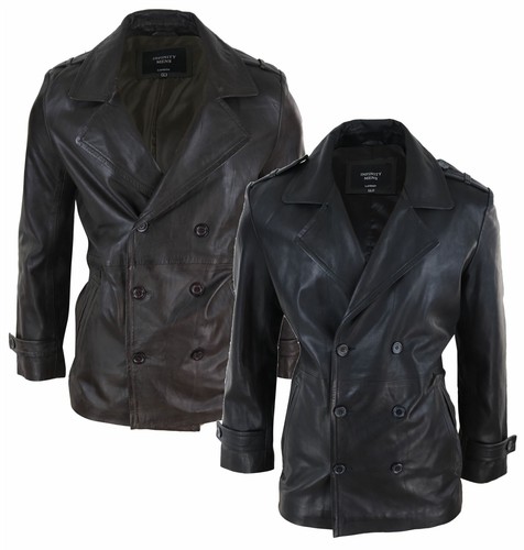 Smart Range - Kriegsmarine Allemand Ww2 Uboat Reefer Véritable Hide Cuir Veste Manteau - Homme - Taille : XS - Couleur : Marron