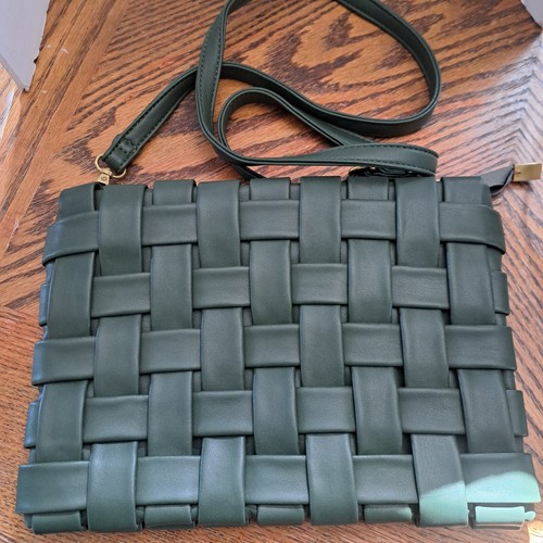 Dark Green Weaved Crossbody Handbag