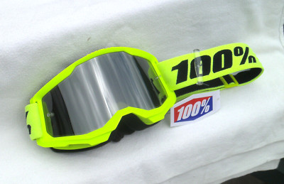 100% Crossbrille Strata 2 Neon-Gelb Silber verspiegelt Anti-Fog.