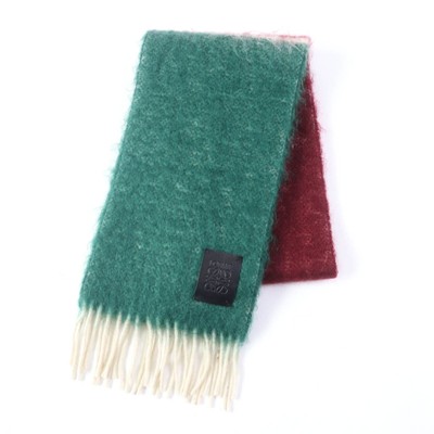 LOEWE Anagram Logo Patch Fringe Mohair Wool Blend Scarf Multicolor Excellent