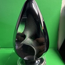 Signed Studio Art Glass Black Teardrop Infinity 3D SculptureOptical Illusion6 T