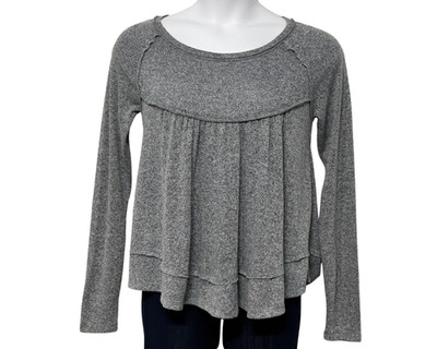 True Craft Sz M Grey Babydoll Tunic Top Raglan Sleeve Stretch Knit Boho Pullover