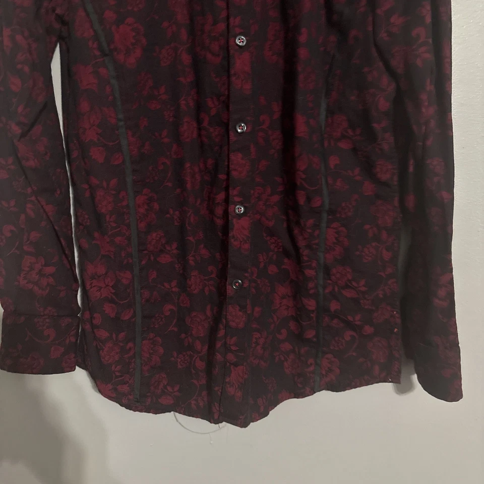 INC Borgoña Cachemira Floral Flock On Azul Marino Para Hombres LS Camisa Abotonada Retro Rock Med Foto 4 de 4
