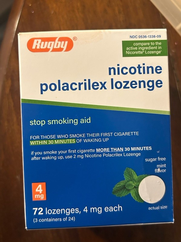 Rugby Nicotine Polacrilex Lozenges 4 mg Mint, EXP 10/27, Sugar-Free, 72 Count
