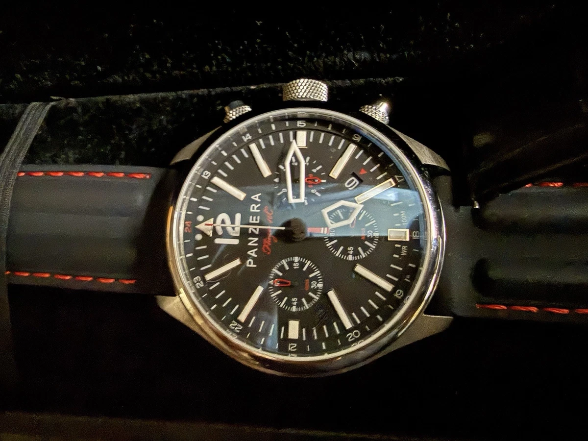 Panzera Flieger 45G Orologio Automatico Uomo – 45mm, Acciaio 316L, Vetro Zaffiro, GMT 24h, Movimento Giapponese NH34A, Quadrante Blu