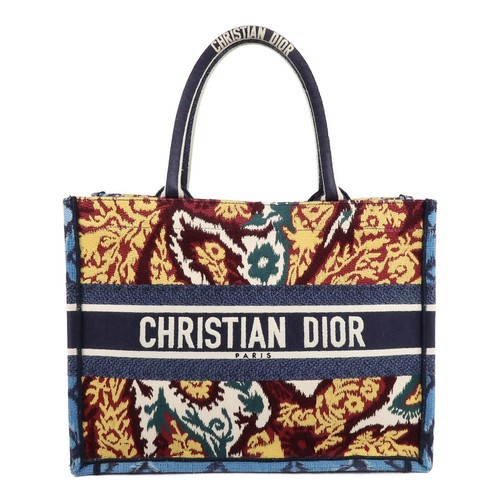 Christian Dior CD Book Tote Medium Hand Bag Canvas Blue
