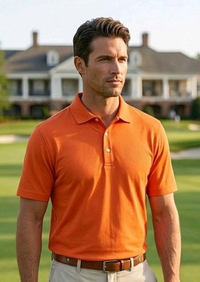 Bobby Jones Men M Orange X-H20 Performance Golf Polo Shirt Preppy Logo Top 