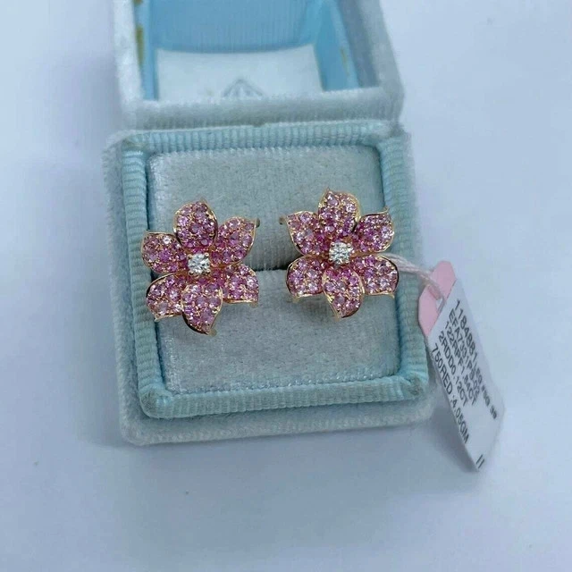 1Ct Round Lab Created Sapphire Women's Flower Stud Earrings 14K Rose Gold Plated - Image 4 of 4