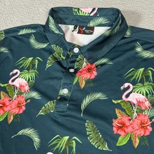 Yatta Golf Polo Shirt Mens Large Green Blue Flamingo Floral Performance Stretch