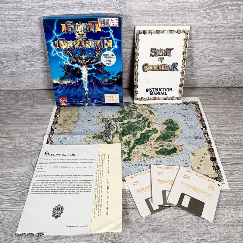 Spirit of Excalibur Vintage Commodore Amiga Big Box Game Floppy Disc Complete