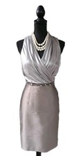 Kay Unger Dress 8 jacket 10 Suit Silk Wool Evening Wedding MOB Taupe Brown M
