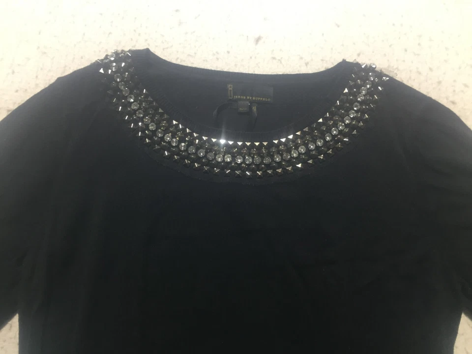 Suéter I Jeans By Buffalo para mujer XL negro estrás cuello acento brillante brillante Foto 2 de 4