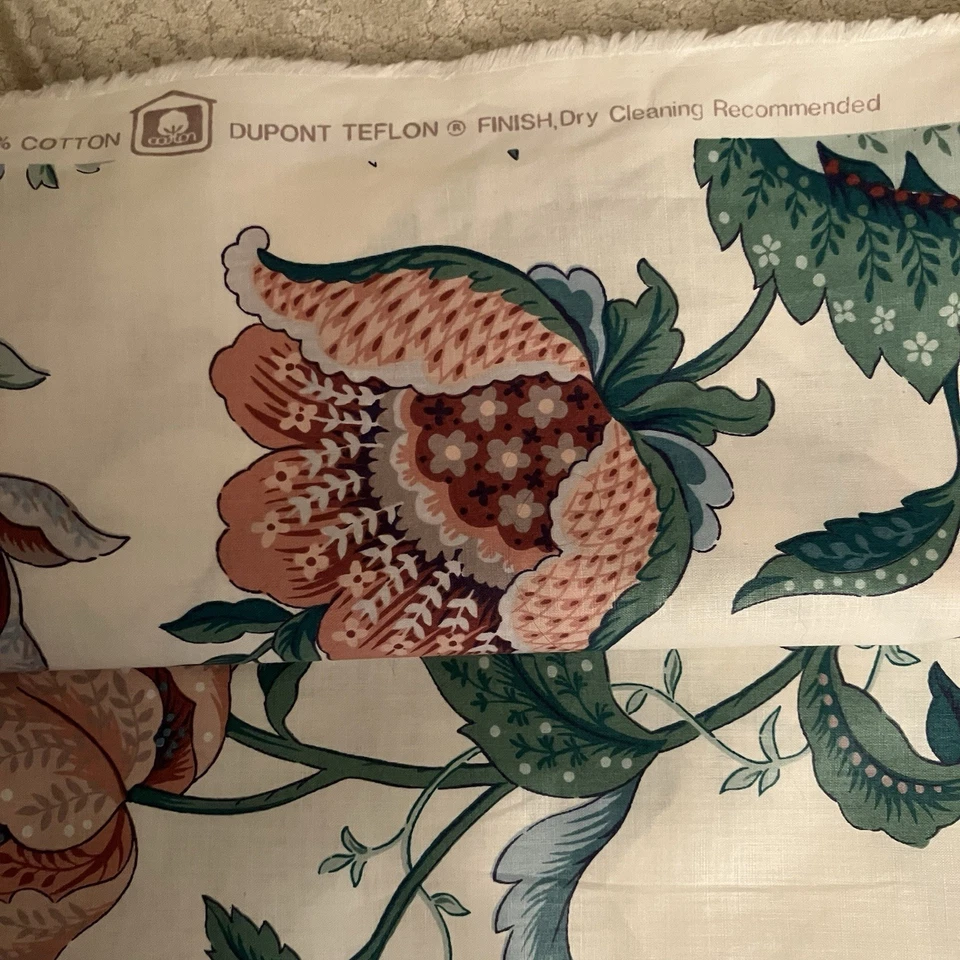 Mt. Vernon Designer Series Jacobean Floral Fabric Remnant Piece Teflon 3.5yds - Image 4 of 4