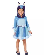 RARE Girls Bluey Hooded DRESS UP Costume with Tail Halloween Size 3T-4T EUC