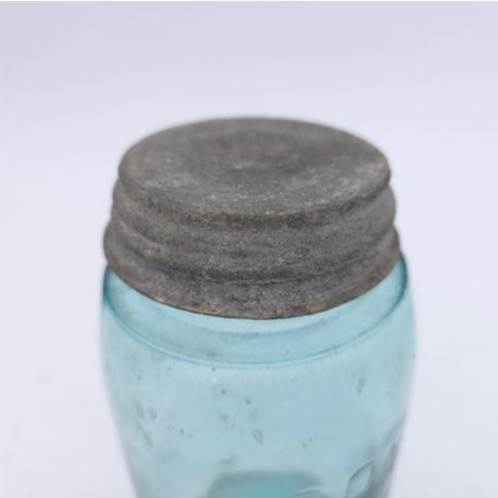 Vintage Mason's Patent Nov 30th 1858 Aqua Quart Canning Jar Zinc Lid Glass