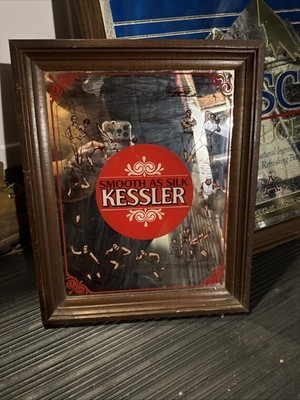 Kessler Whiskey Sports Smooth As Silk Mirror 16'' X 13'' Vintage Man Cave Bar Sign