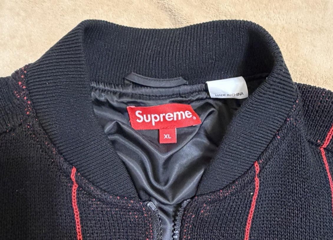 Supreme Pinstripe Varsity Zip up Sweater Black size XL SS23 | eBay