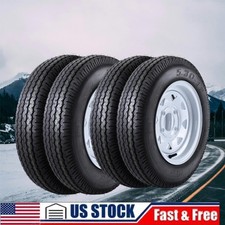 4 Pack 5.30-12 5.30x12 Trailer Tires W12 Rims 4 Lug White Spoke Wheel 6 Ply