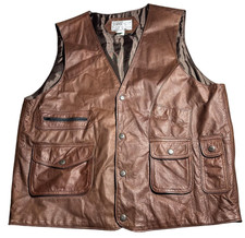 Vintage Vest Mens Large Brown Genuine Leather Utility Snap Front Western USA