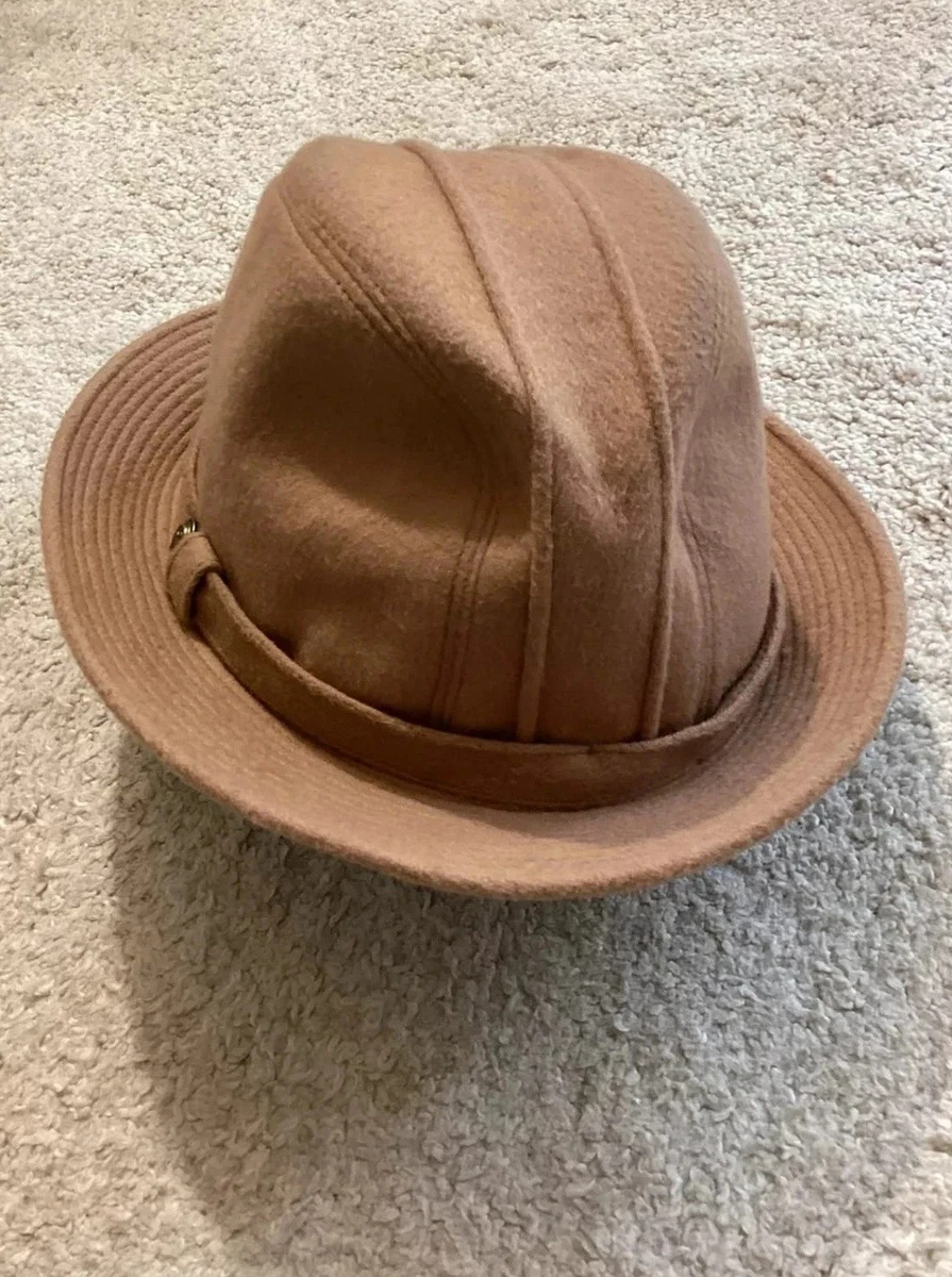 Sombrero Fedora Vintage Camel Italia - 35% Cachemira y Lana - Talla L