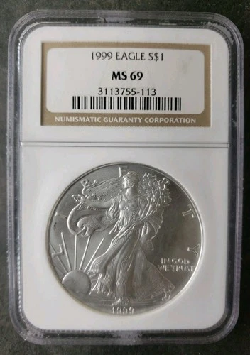 1999 $1 American Silver Eagle Dollar NGC MS69