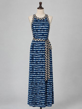 Tory Burch Dress Small Blue Tie Dye Sleeveless Maxi Tank Belted Jersey Boho