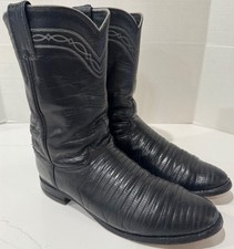 VINTAGE JUSTIN LIZARD BLACK BOOTS USA MADE MEN'S 8C STYLE 8112 USA MADE