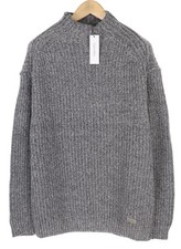 CALVIN KLEIN Men Jumper L Grey Wool Blend Tight-Knit Mock Neck Logo Pull On