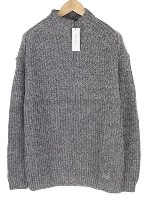 Calvin Klein Hommes Pull L Gris Laine Mélange Tight-Knit Faux Cou Logo à Enfiler - Photo 1/4