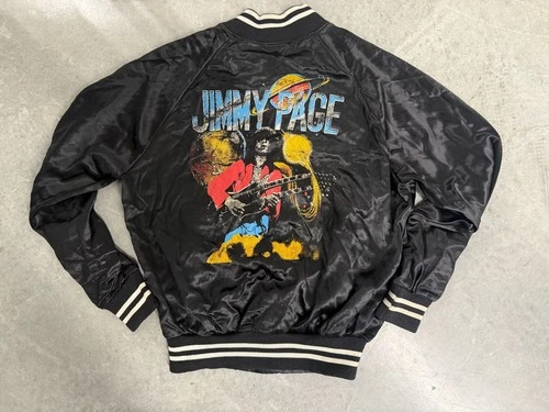 Vintage Jimmy Page Satin Bomber Jacket Size M Black Music Tour - product listing photo