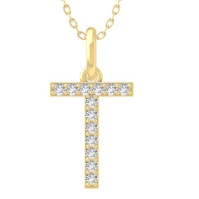 Im Labor gezüchteter Diamant 14K Gelbgold T Buchstabe Halskette 18'' Silber Kabel Kette