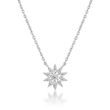 Excellent condition Star Jewelry platinum necklace with sunburst and diamonds
