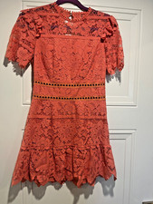SAYLOR Sigourney Dress Burnt Coral Size XS Embroidered Lace Cocktail Coquette