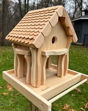Handmade Chateau Bird Feeder,Seed Tray, Pole Mount