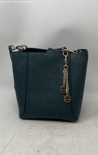Calvin Klein Womens Green Denver Perforated Montego Logo Crossbody Purse