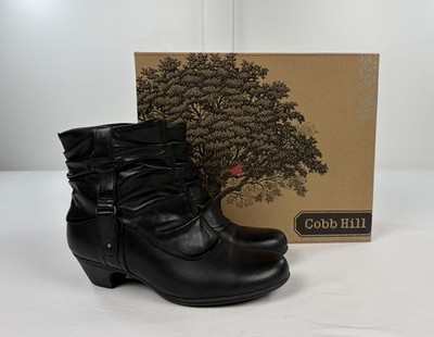 Cobb Hill Alexandra Black Leather Ruched Ankle Comfort Boots Women's Size 7.5 M