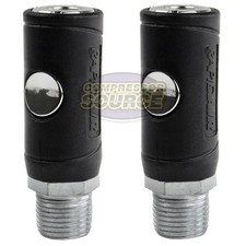 2 Pack Industrial Style Safety Air Plug Coupler 1/4" Body 1/2" MNPT Push Release