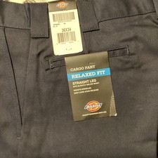 Mens Dickies Cargo Pant Relaxed Fit Straight Leg 36x34 Navy Resists Wrinkles