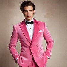 Men's Pink Double Breasted Slim fit Party Wear Elegant Wedding Velvet Coat