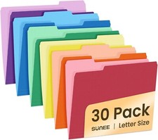 SUNEE File Folders, 30 Pack Manilla Folders 8.5 x 11, Colored File Folders Home