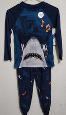 2 Piece Wonder Nation Boys Size 8 Pajama Set Shark Graphic Print Glow In Dark